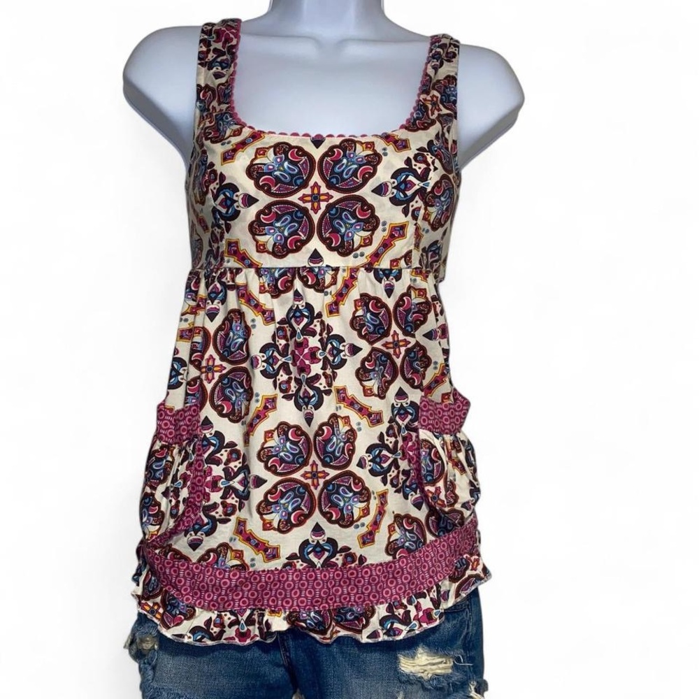 boho multicolored babydoll style tank top with pockets
